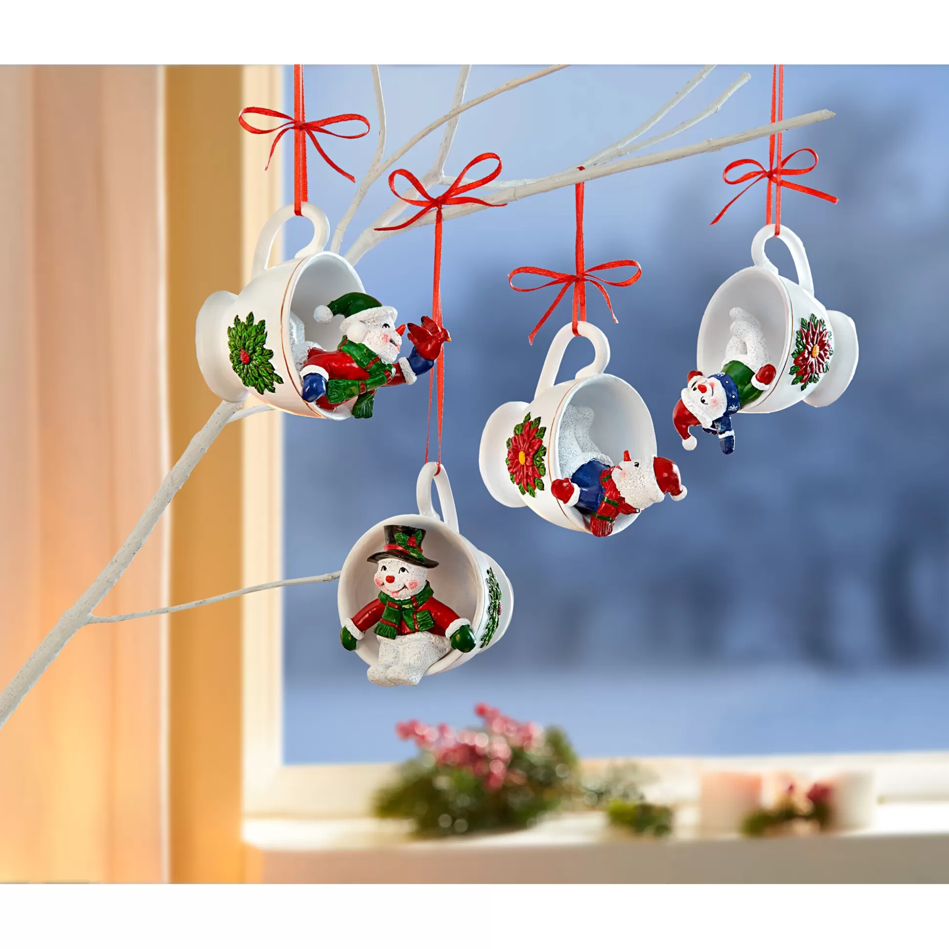 Kerstdecoraties^viva domo Deco-Kopjes Sneeuwmanvriendjes, 4 Stuks