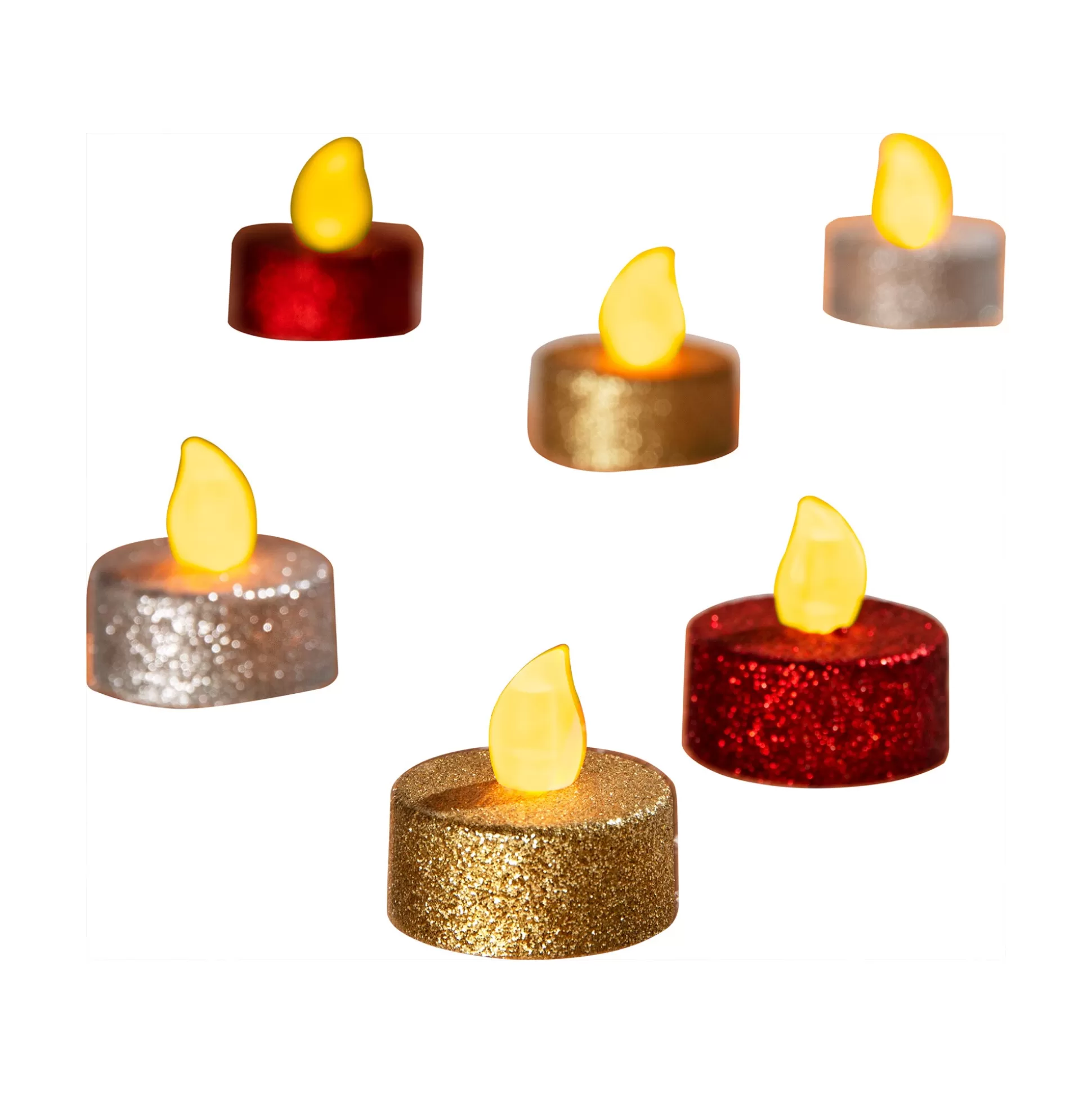 Kerstdecoraties^viva domo Led-Glitter-Theelichtjes, 6 Stuks