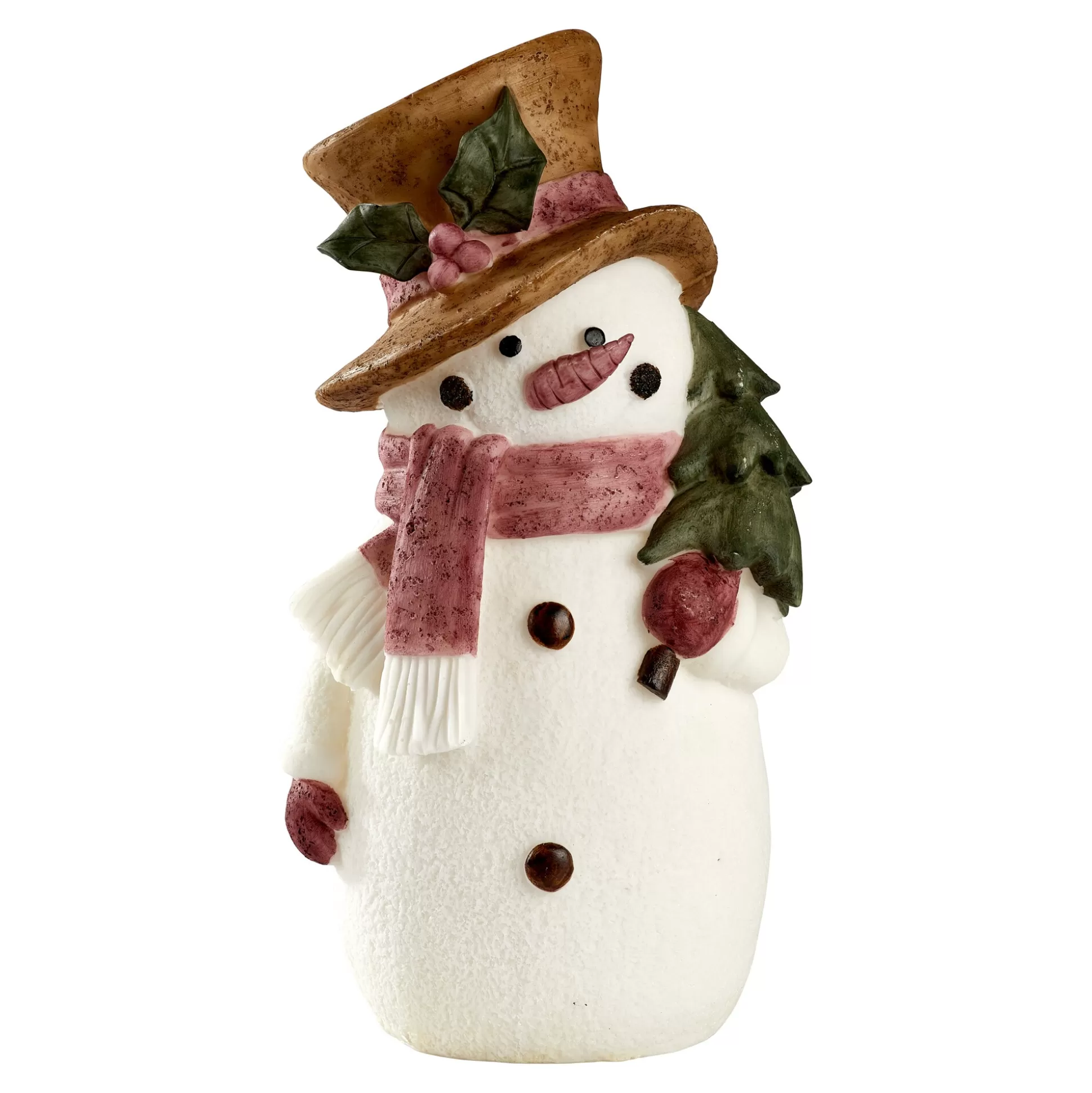 Kerstdecoraties^viva domo Xl Sneeuwpop Van Polyresin Met Ledlampjes Rood